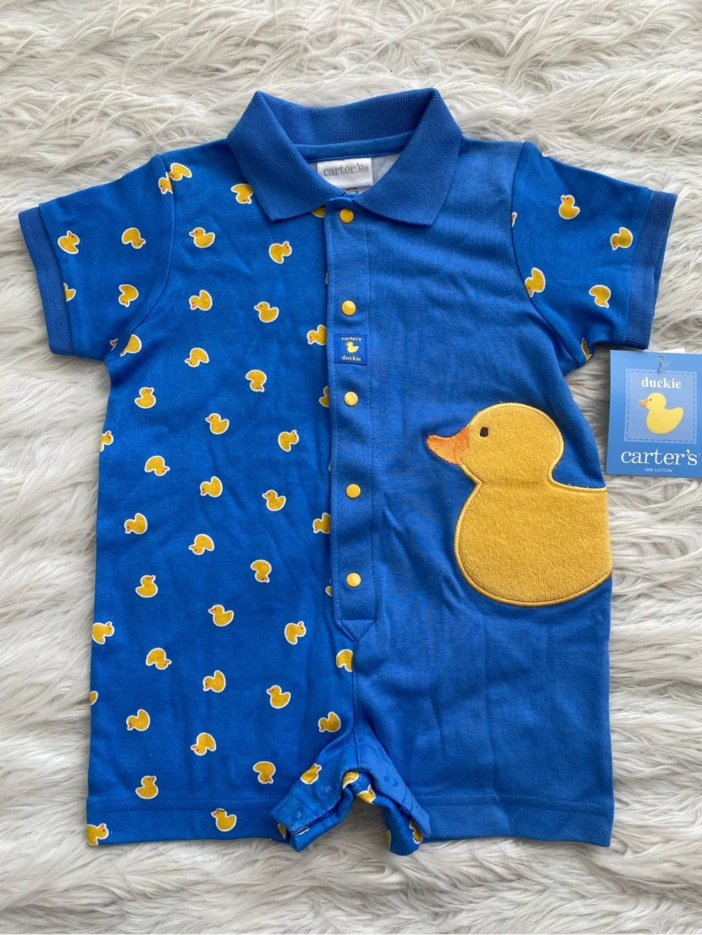 Carter's | Blue and Yellow Duck Polo Romper One Piece